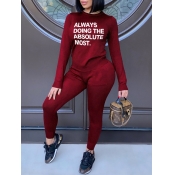 Lovely Street O Neck Letter Print Red Two Piece Pa