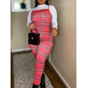 Lovely Sweet Half A Turtleneck Plaid Print Red Two