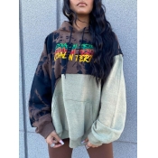 Lovely Casual Tie-Dye Letter Print Patchwork Brown