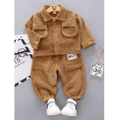 Lovely Trendy Button Pocket Design Brown Boy Two P