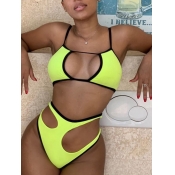 Lovely Sexy Hollow-out Patchwork Green Two-piece S