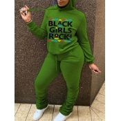 Lovely Casual Letter Print Drawstring Green Two Pi