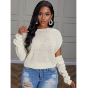 Lovely Chic O Neck Hollow-out White Sweater
