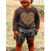 Lovely Casual Heart-shaped Leopard Print Brown Gir