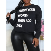 Lovely Street O Neck Letter Print Black Plus Size 