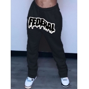 Lovely Casual Letter Print Drawstring Black Pants