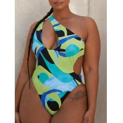 Lovely Sexy Print Patchwork Hollow-out Blue One-pi