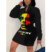 Lovely Street Graffiti Letter Print Patchwork Blac