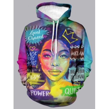 

LW Men Casual Hooded Collar Print Multicolor Hoodie, Multi