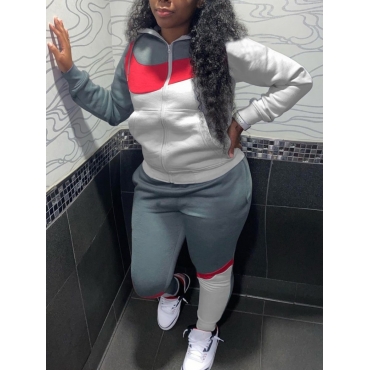 

LW Patchwork Zipper Design Tracksuit Set, Grey