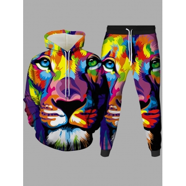 

LW Men Street Animal Print Multicolor Two-piece Pants Set, Multi