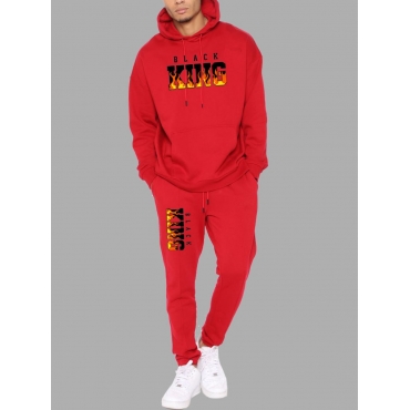 

LW Men Street Letter Print Drawstring Red Two Piece Pants Set