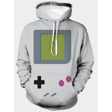 

LW Men Geometric Print Patchwork Hoodie, Grey