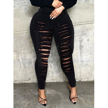 

LW Plus Size Street High-waisted Ripped Black Jeans