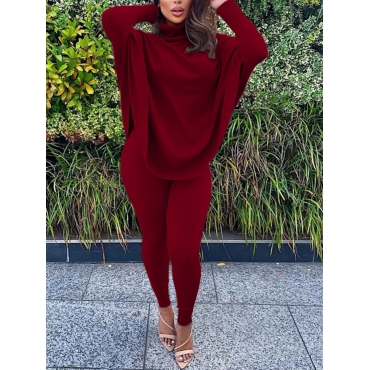 

LW Turtleneck Bat Wing Pants Set, Wine red