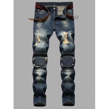 

LW Men Stretchy Denim Nostalgic Ripped Jeans, Blue