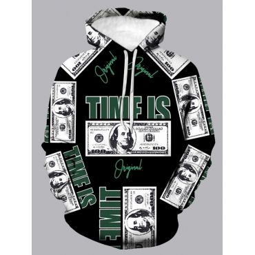 

LW Men Hooded Collar Letter Print Hoodie, Black