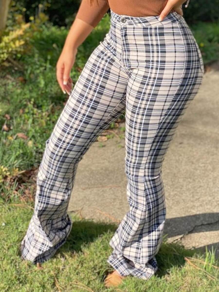 

Lovely Street Flared Plaid Print Apricot Pants