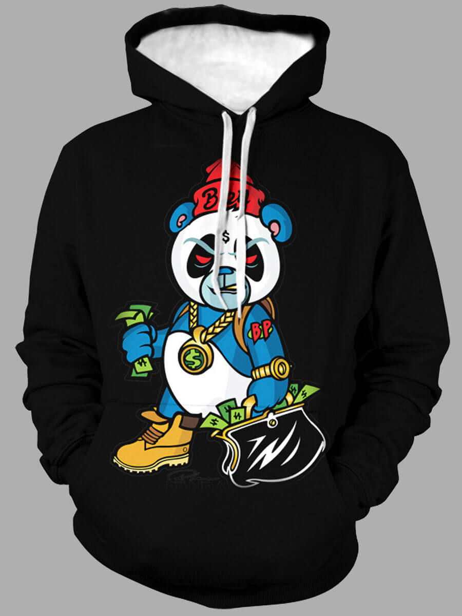 

Lovely Men Trendy Cartoon Print Patchwork Black Hoodie