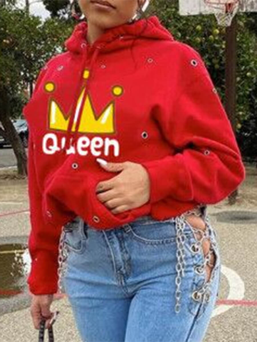 

Lovely Street Crown Letter Print Red Hoodie