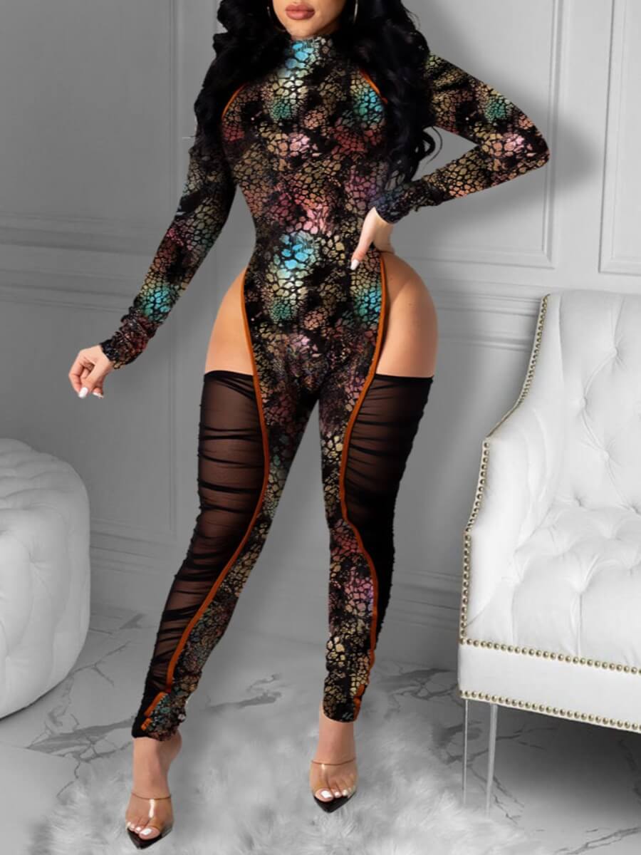 

Lovely Sexy Hollow-out Mesh Patchwork Black One-piece Jumpsuit