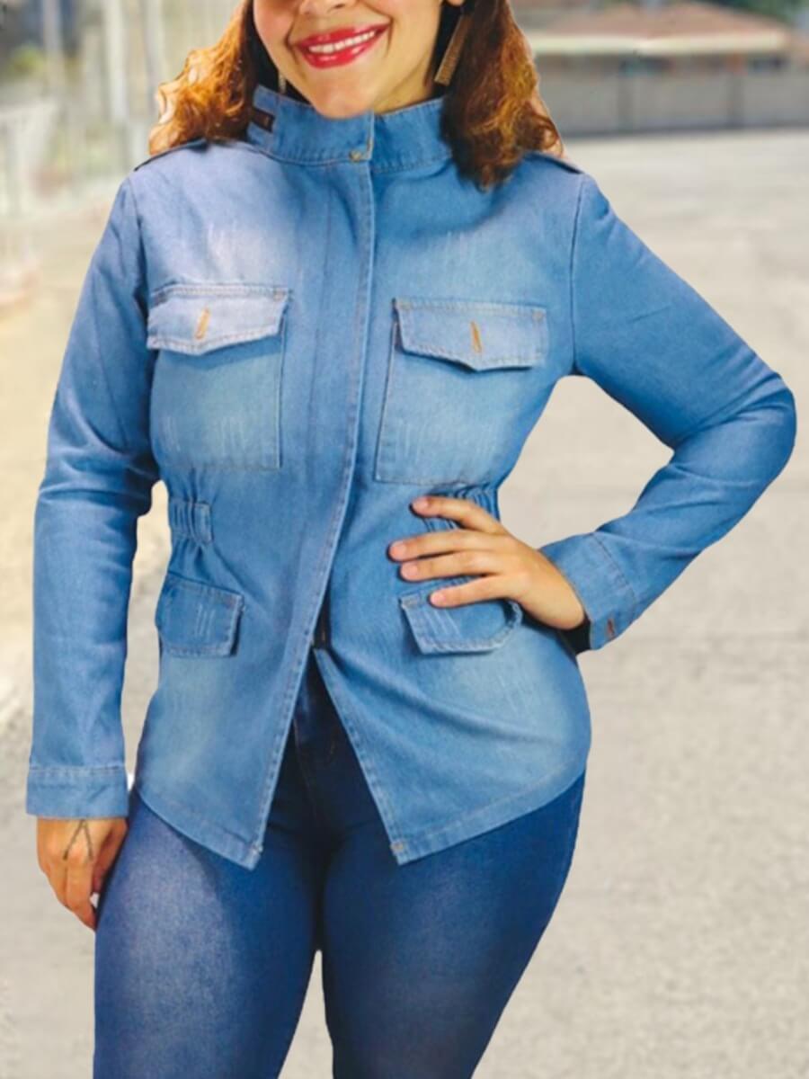 

Lovely Casual Pocket Zipper Design Blue Denim Jacket