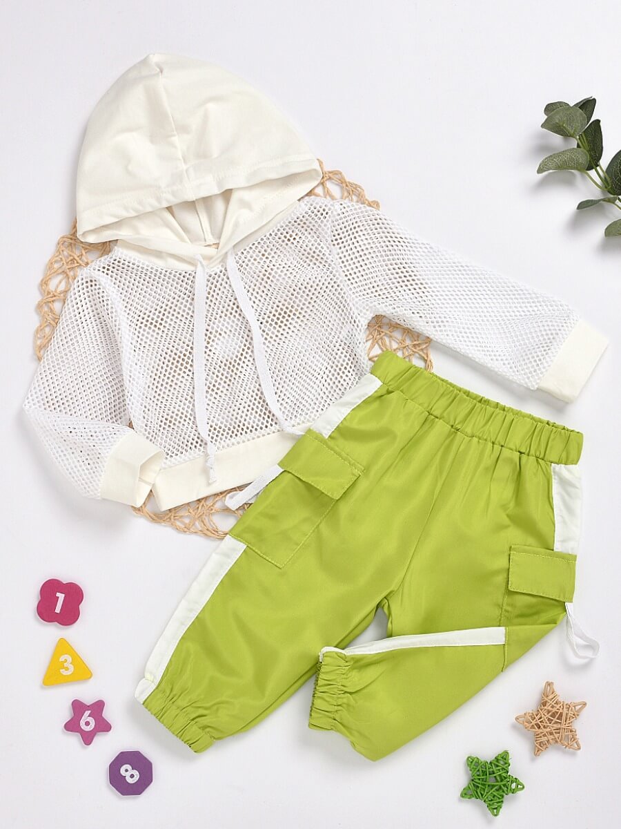 

Lovely Casual Mesh Patchwork Side Pocket White Girl Two Piece Pants Set