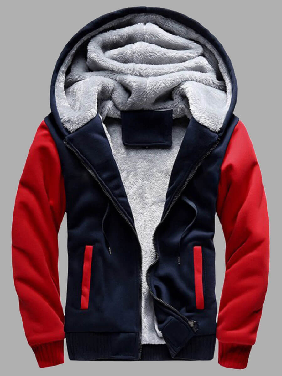 

Lovely Casual Hooded Collar Color-lump Patchwork Red Men Coat