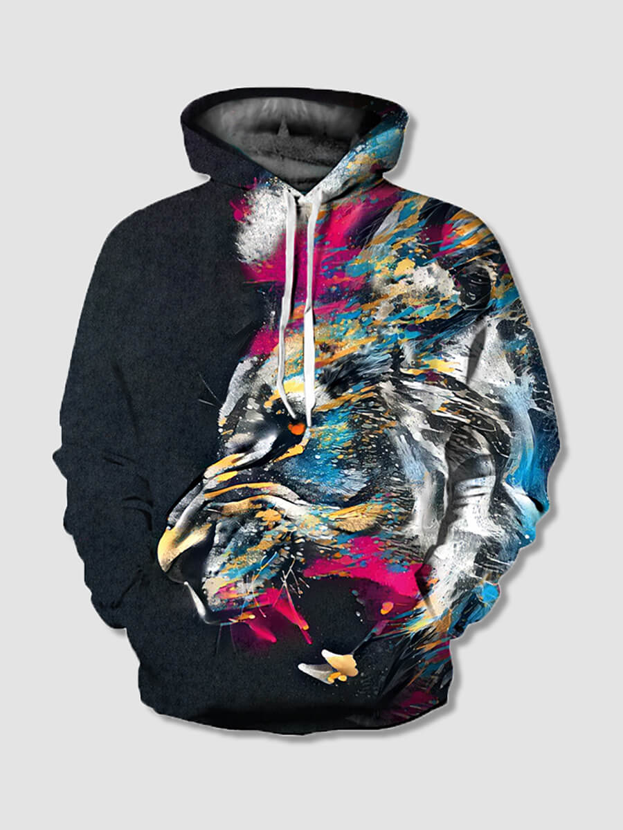 

Lovely Casual Lion Print Patchwork Black Boy Hoodie