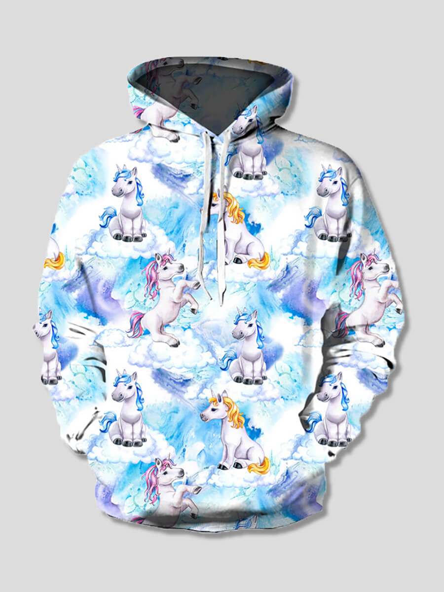 

Lovely Street Cartoon Print Kangaroo Pocket White Girl Hoodie