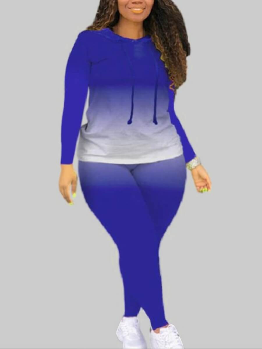

Lovely Trendy Hooded Collar Gradient Blue Plus Size Two-piece Pants Set