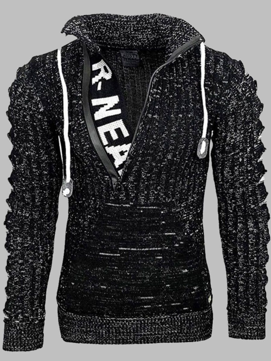 

Lovely Men Stylish Letter Print Kangaroo Pocket Black Sweater