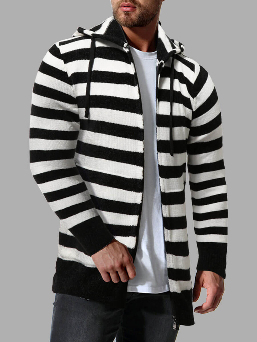 

Lovely Casual Hooded Collar Striped White Men Sweater