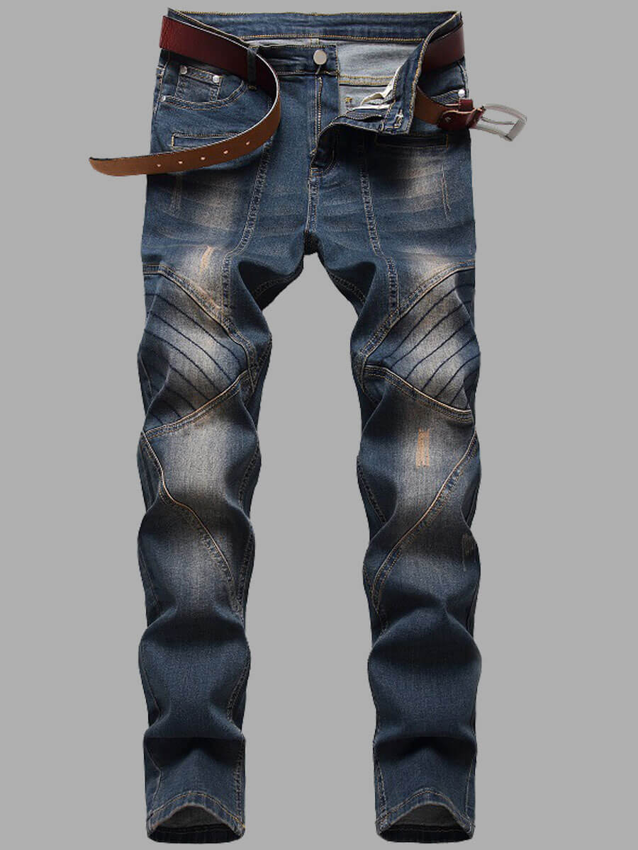 

Lovely Casual Mid Waist Patchwork Zipper Design Blue Men Jeans