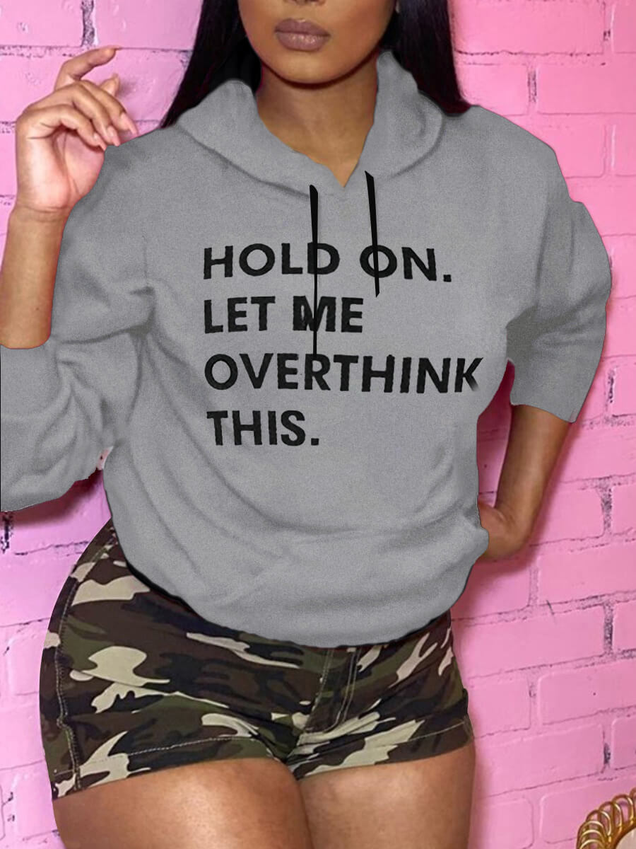 

Lovely Street Letter Print Kangaroo Pocket Grey Hoodie