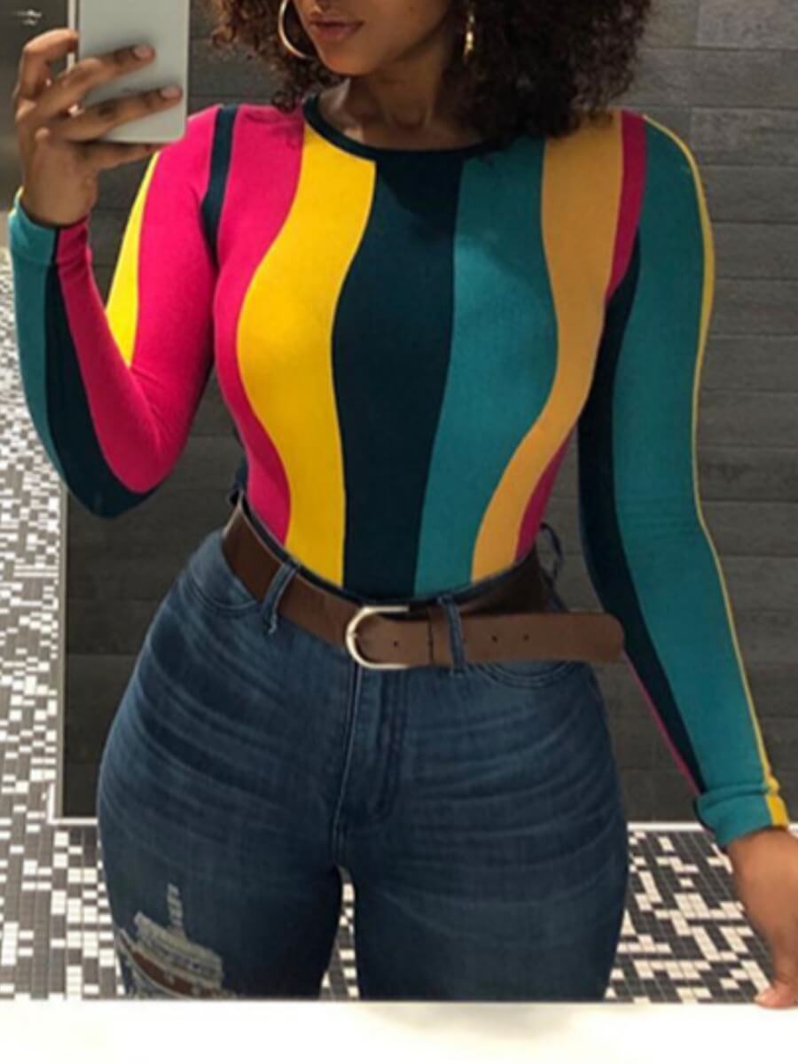 

LW Street Striped Patchwork Multicolor T-shirt, Multi