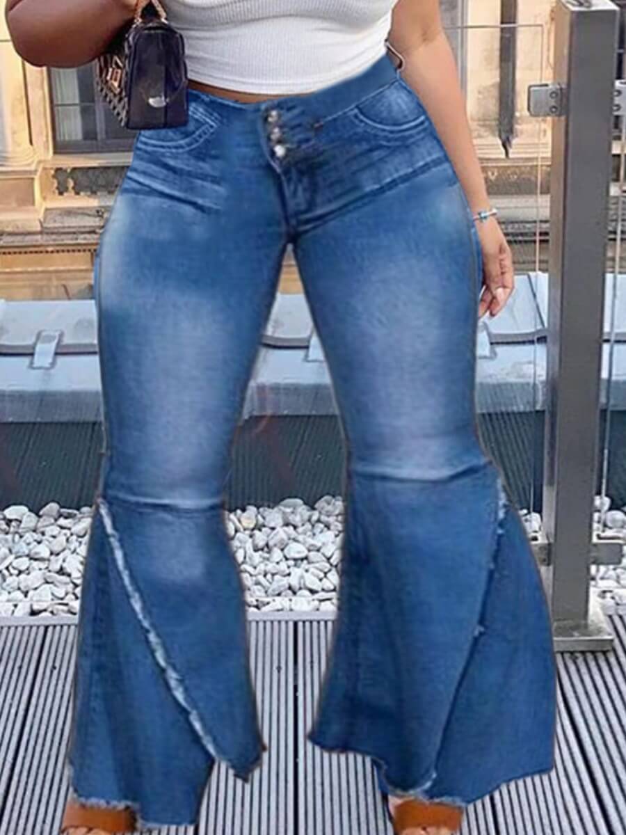 

Lovely Street Mid Waist Flared Deep Blue Jeans