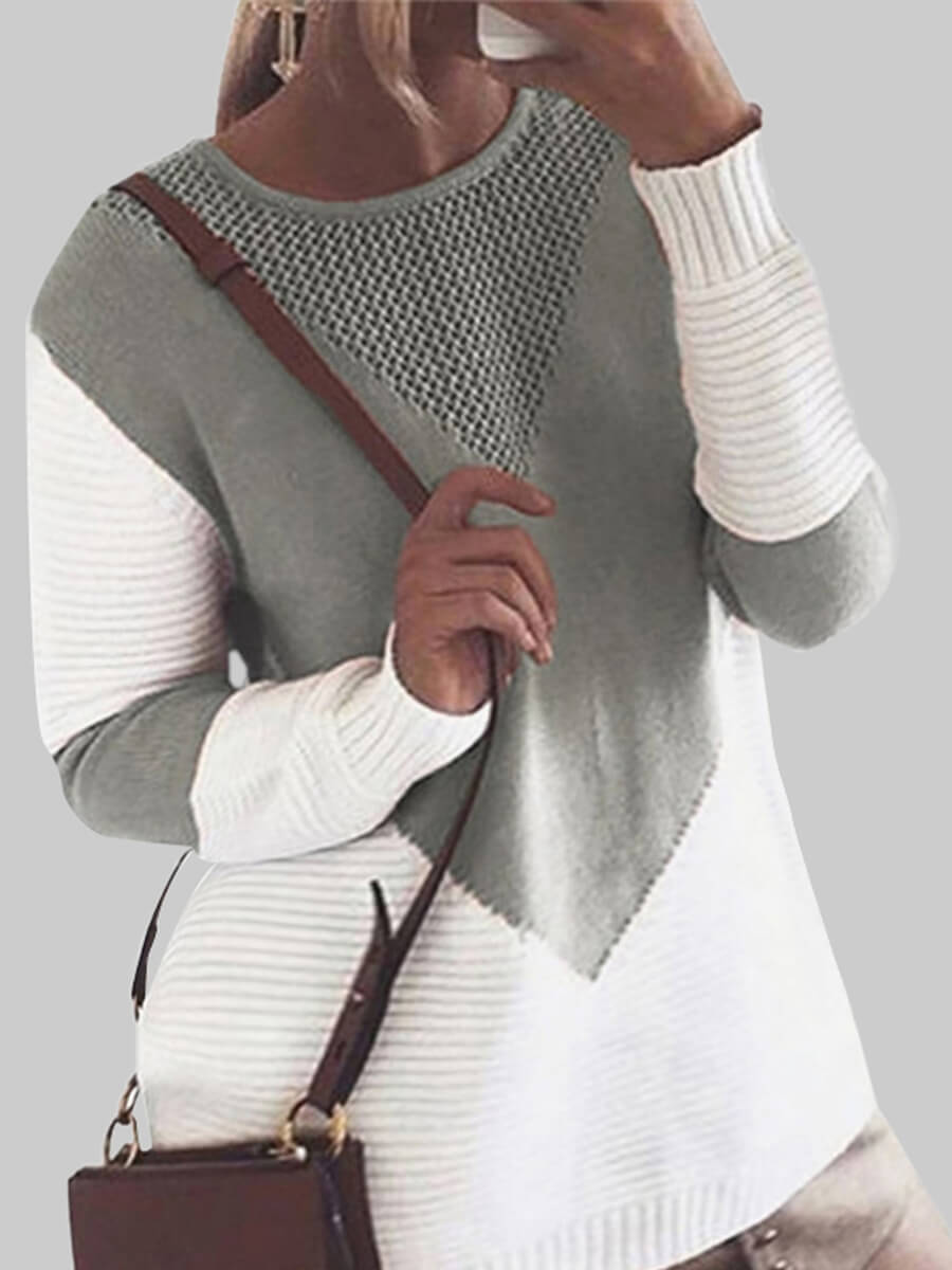 

Lovely Sweet Color-lump Patchwork Side Slit Grey Plus Size Sweater