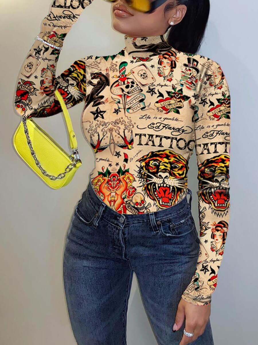 

Lovely Street Letter Print Patchwork Apricot T-shirt(No-positioning Printing