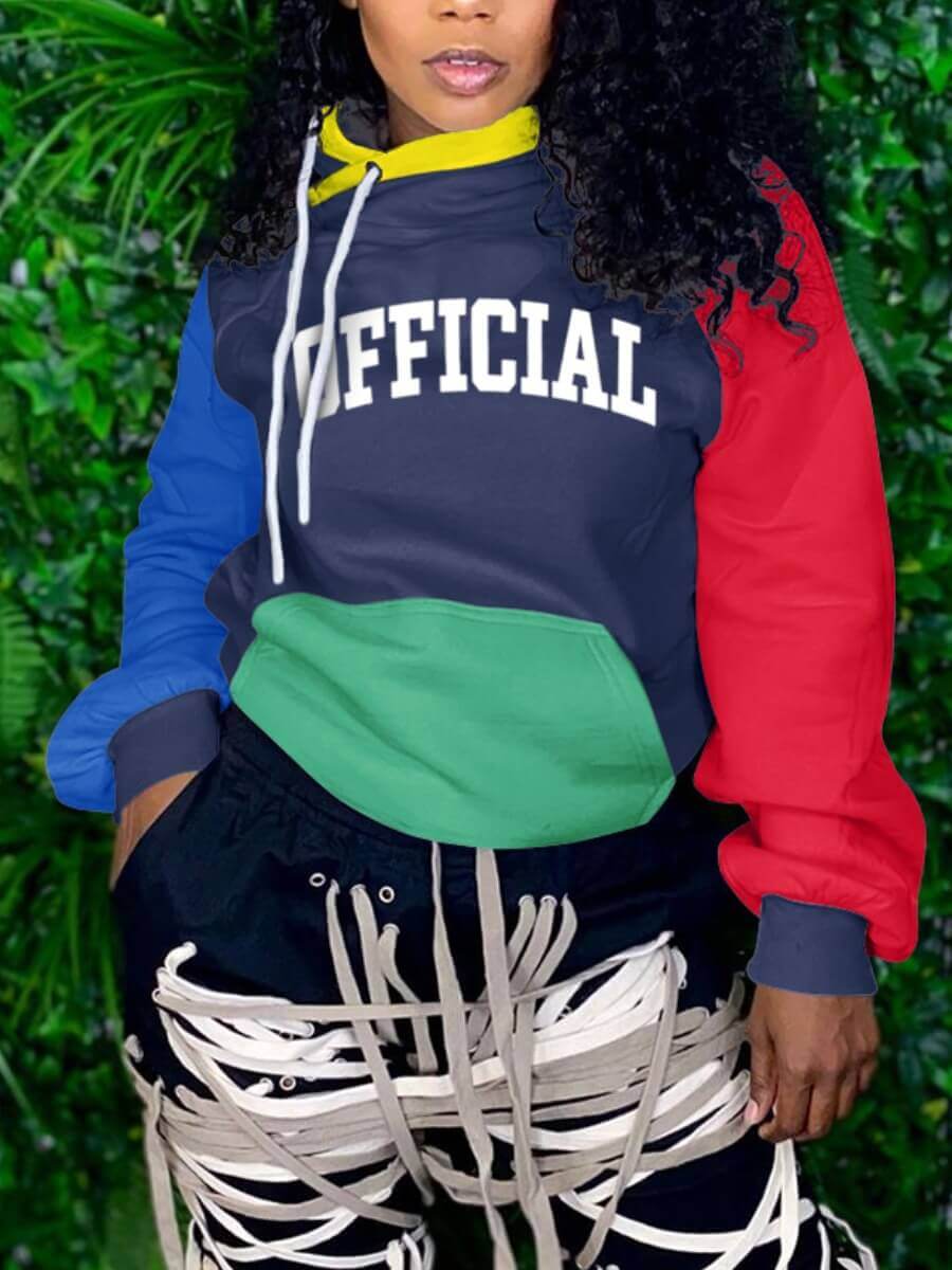 

Lovely Casual Hooded Collar Letter Print Dark Blue Hoodie