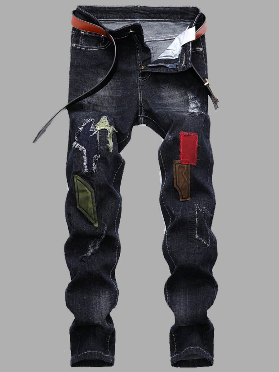 

Lovely Casual Mid Waist Stitching Black Men Jeans
