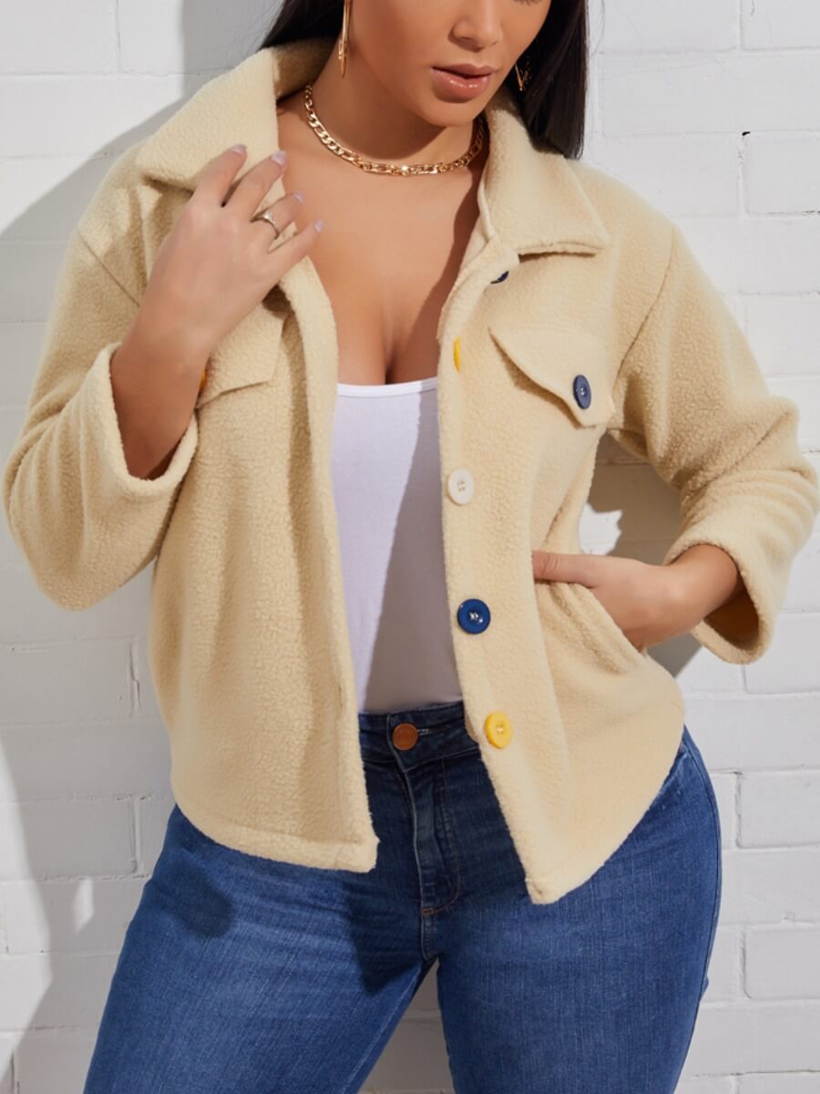 

Lovely Sweet Turndown Collar Button Design White Coat