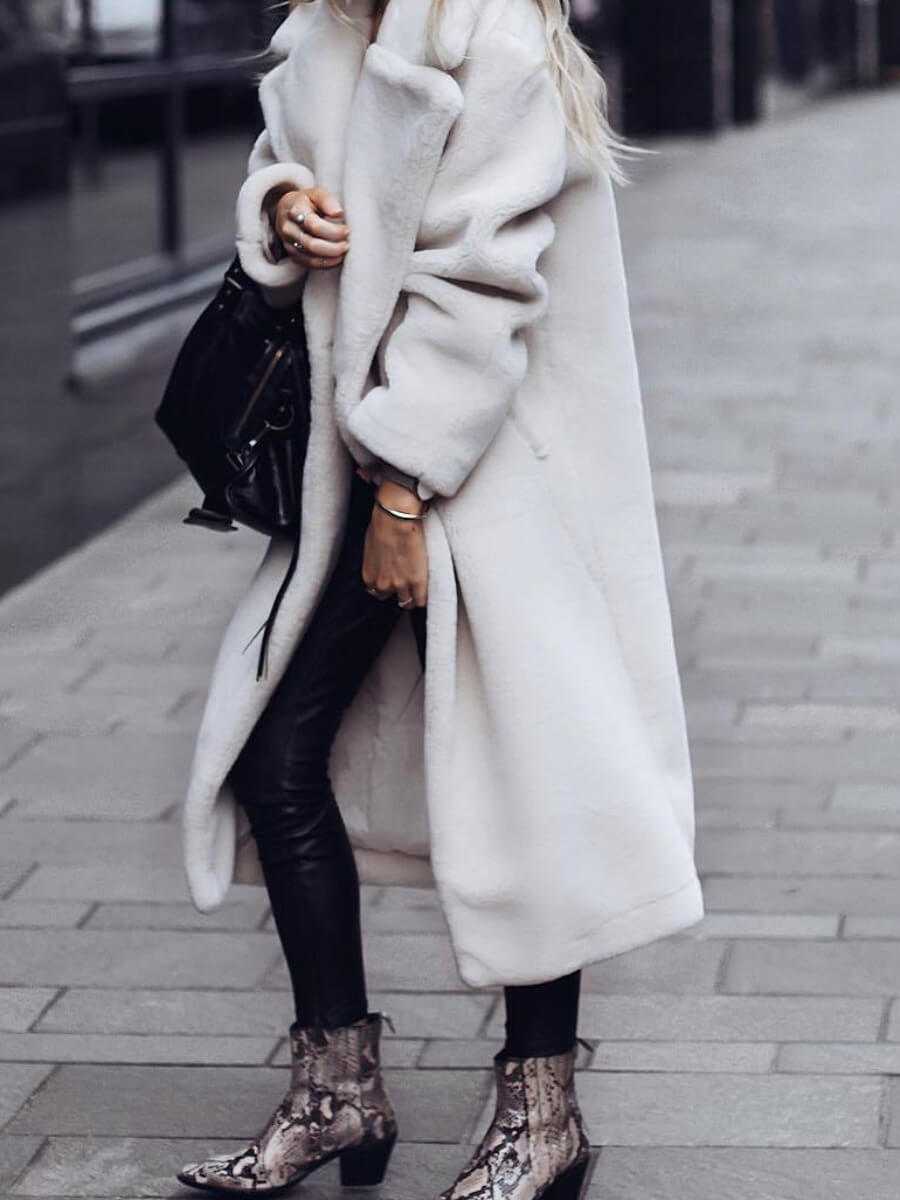 

Lovely Casual Turndown Collar Long Sleeve Button Design White Coat