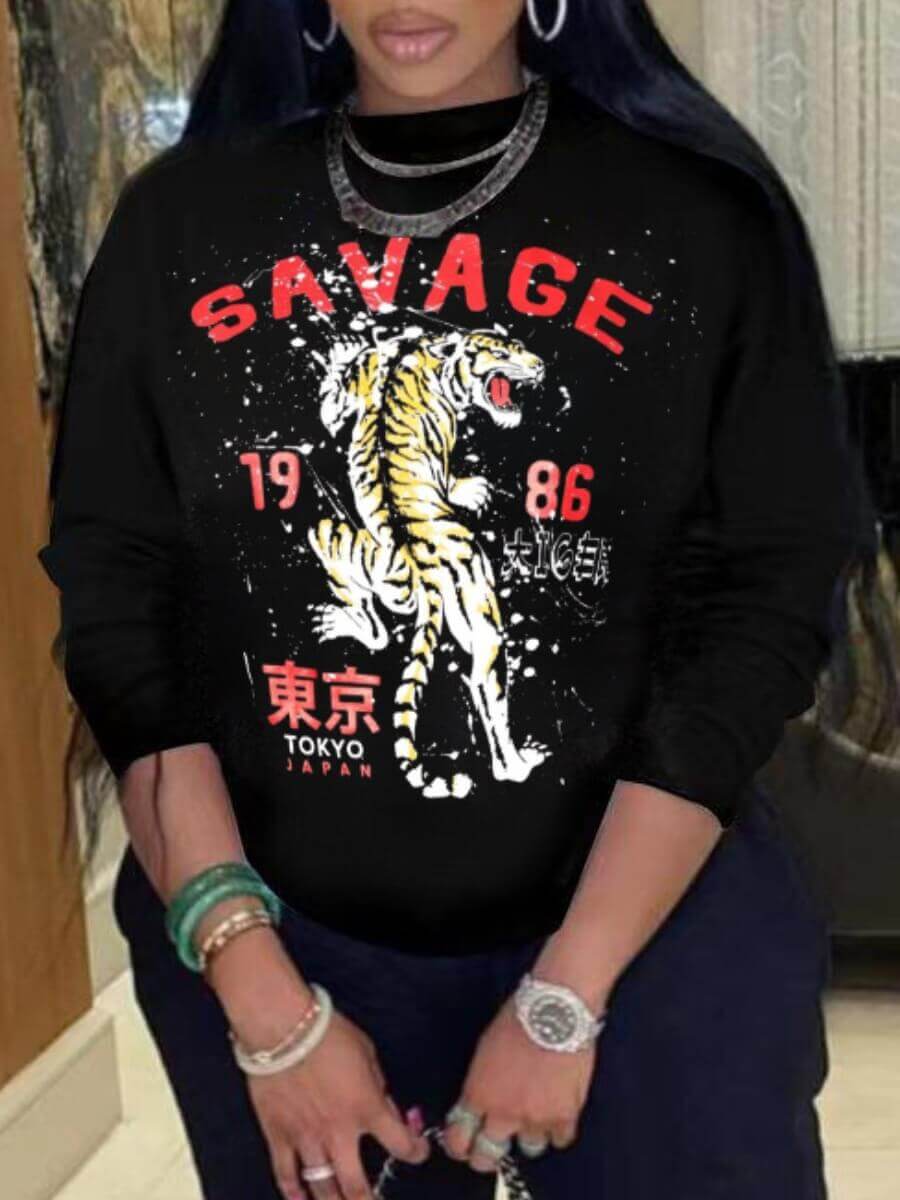 

Lovely Casual O Neck Letter Print Black Hoodie