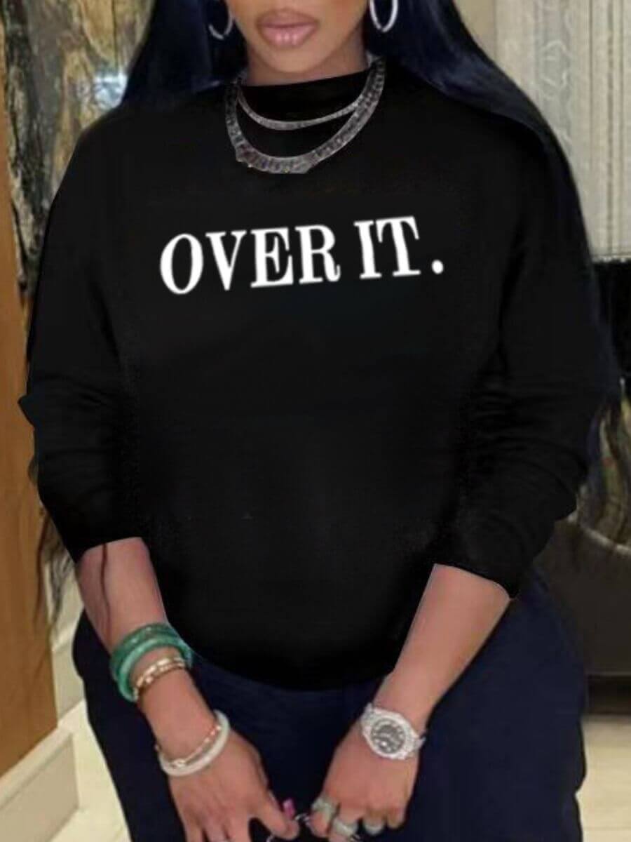 

Lovely Casual O Neck Letter Print Black Hoodie