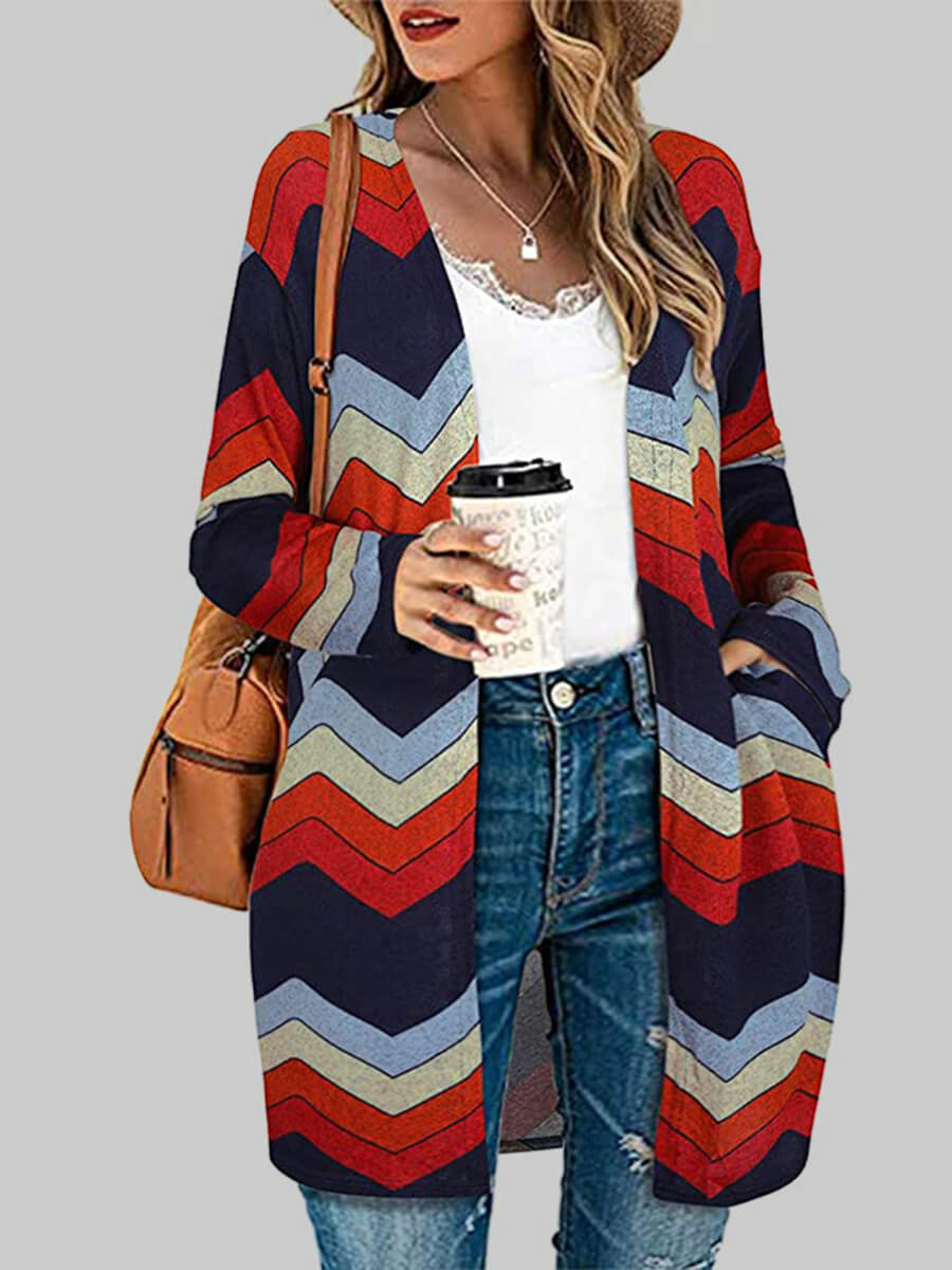 

Lovely Casual Striped Pocket Design Black Plus Size Coat