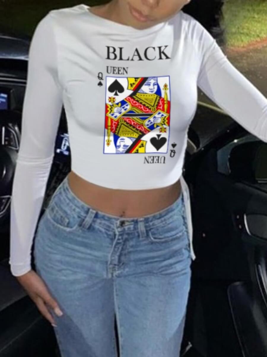 

Lovely Casual Card Letter Print White T-shirt(Positioning Printing