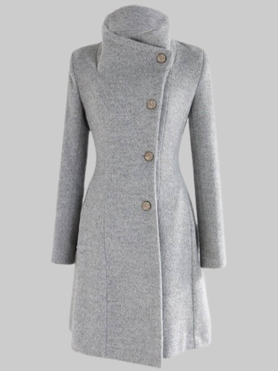 

Lovely Formal Lace-up Button Design Grey Woolen Coat