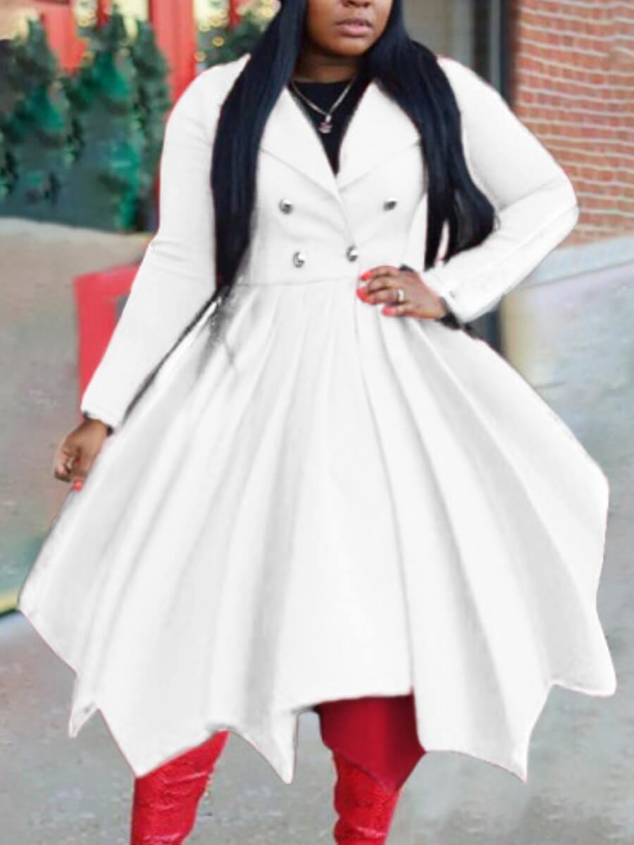 

Lovely Stylish Turndown Collar Asymmetrical White Woolen Coat