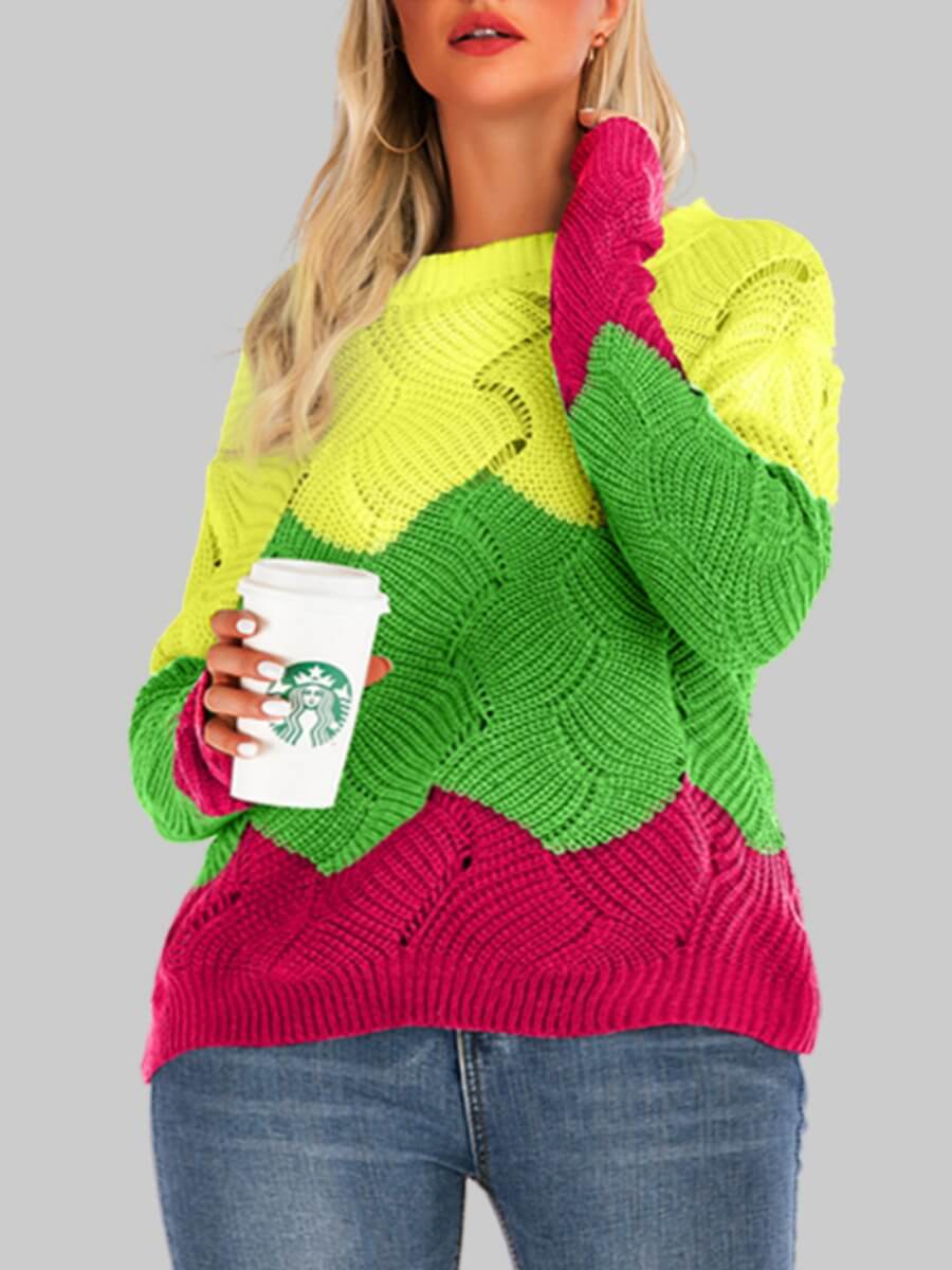 

Lovely Chic Striped Hollow-out Yellow Plus Size Sweater